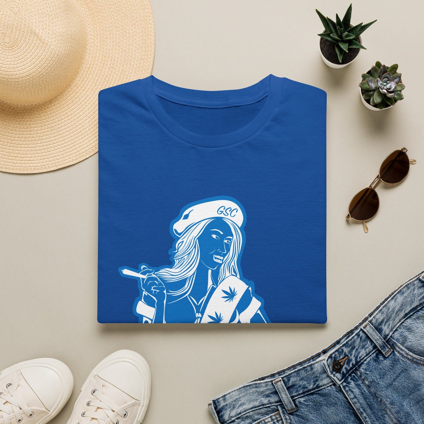 Sailor Babe Graphic T-Shirt — Blue Retro Pinup Tee