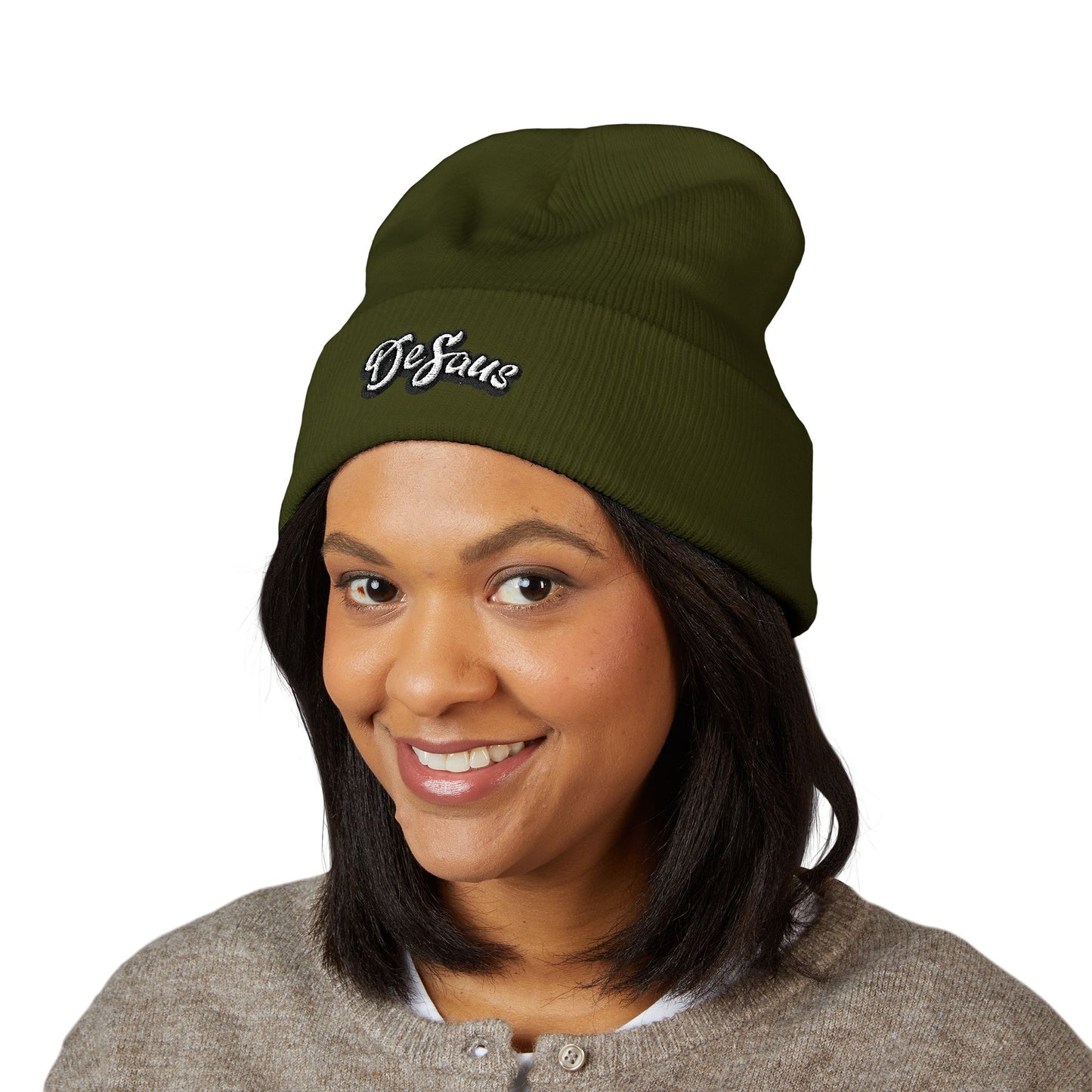 Embroidered 'DeSaus' Cuffed Beanie — Classic Knit Winter Hat