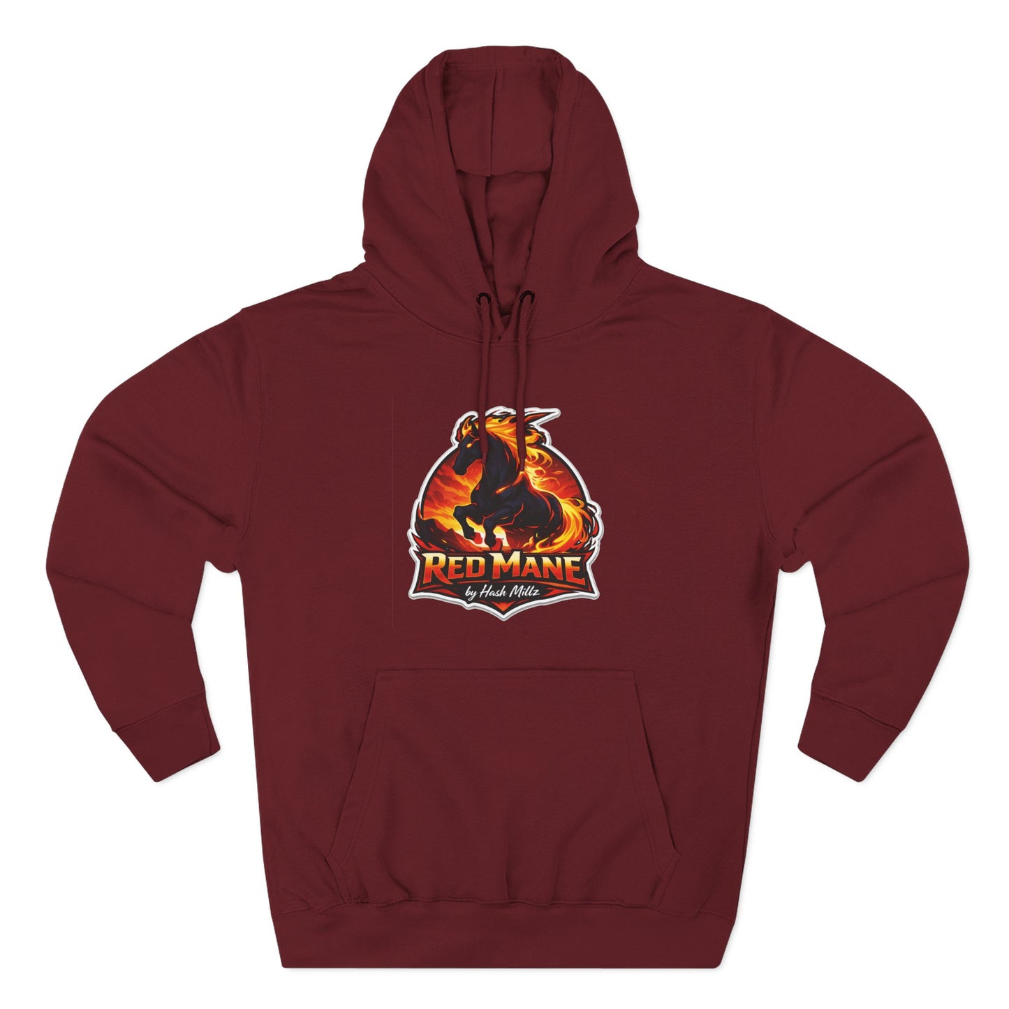 Red Mane Lion Logo Hoodie — Flame Graphic Three-Panel Fleece Hoodie