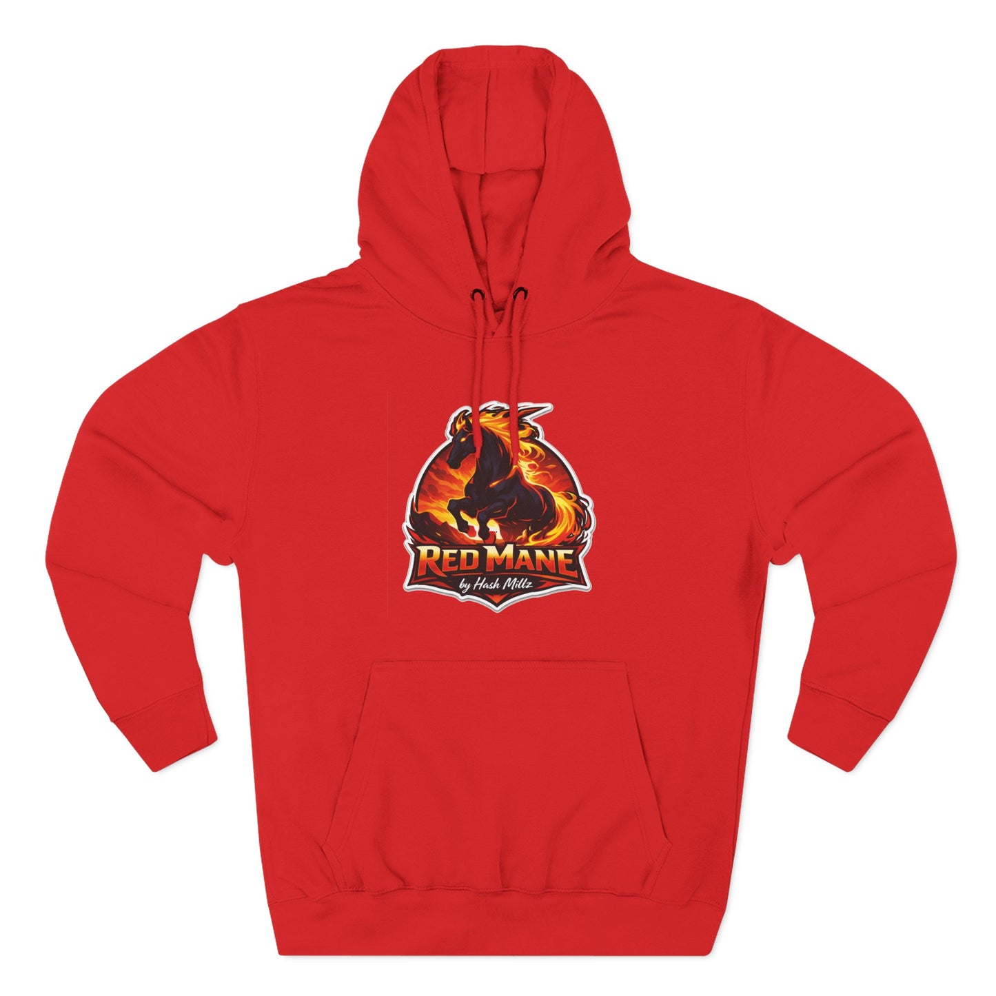 Red Mane Lion Logo Hoodie — Flame Graphic Three-Panel Fleece Hoodie