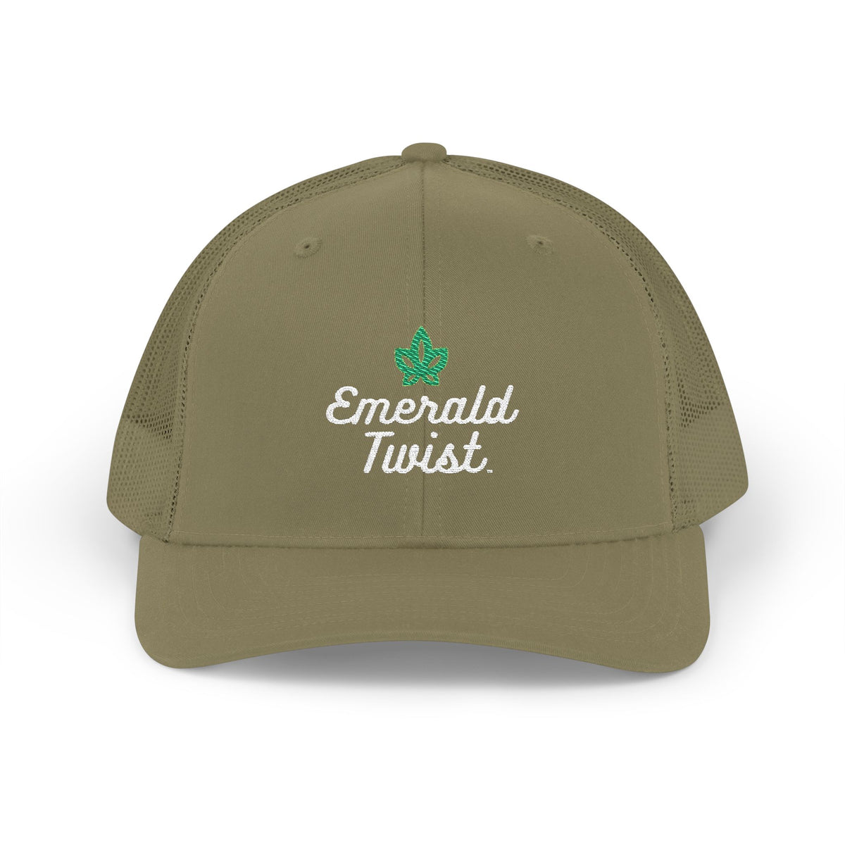 Emerald Twist Trucker Cap – Embroidered Leaf Snapback Hat