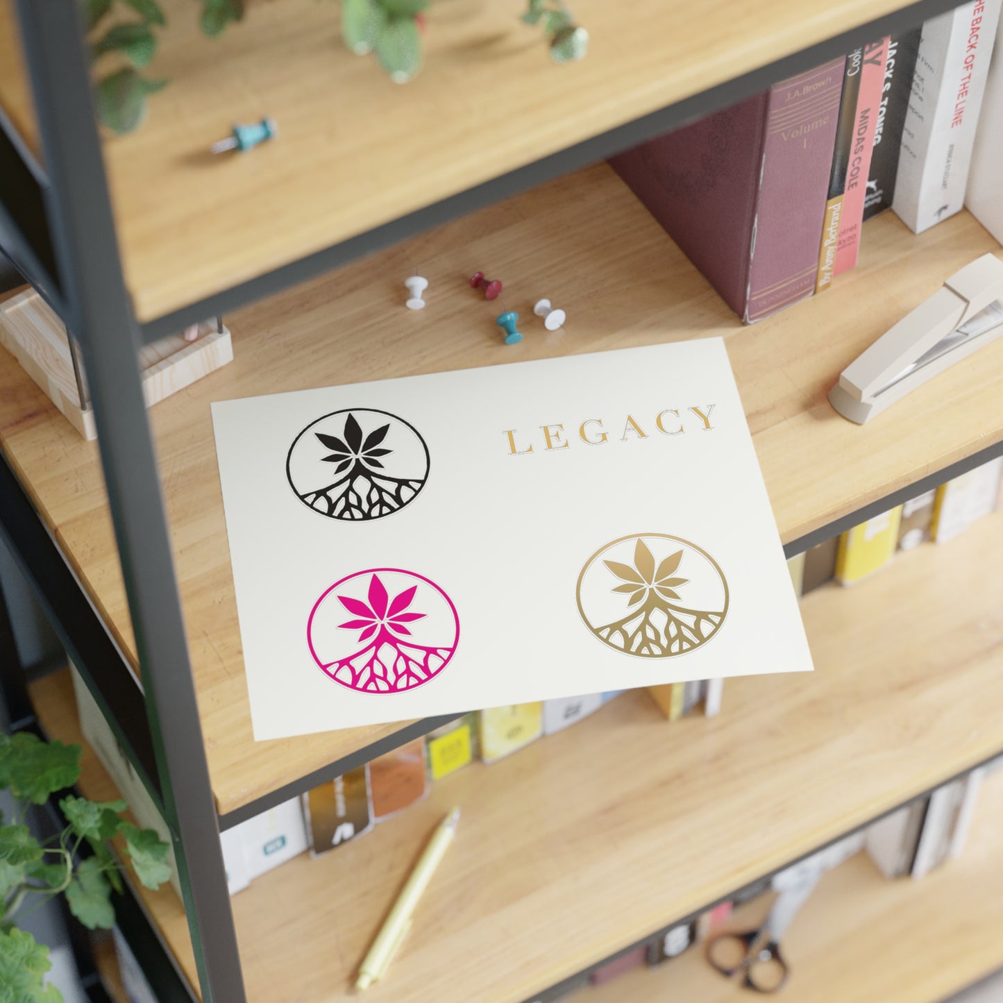 Legacy Sticker Sheet — Decorative Logo Stickers (Pink, Gold, Black)
