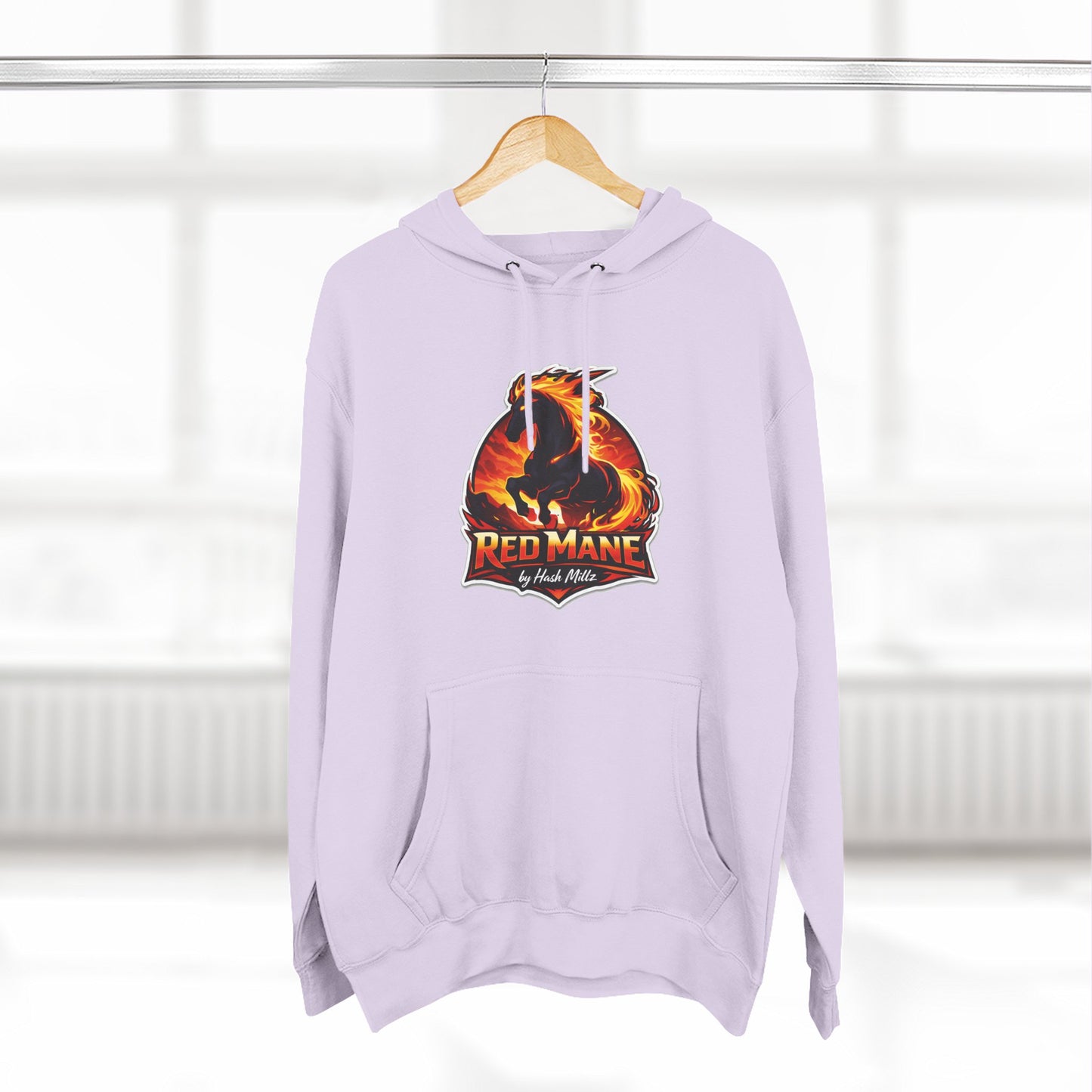 Red Mane Lion Logo Hoodie — Flame Graphic Three-Panel Fleece Hoodie