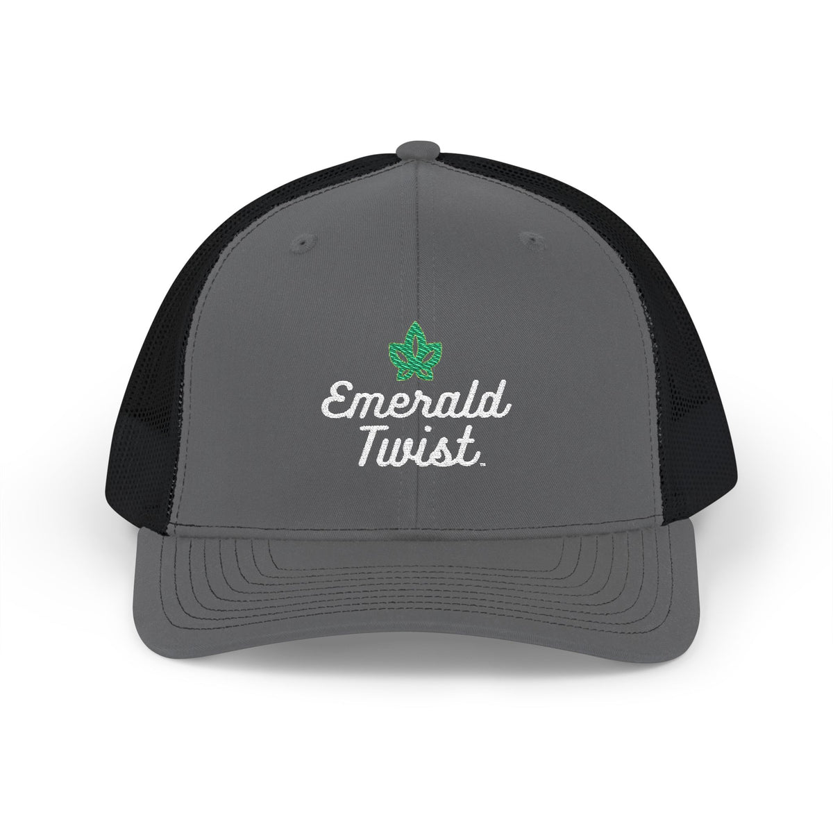 Emerald Twist Trucker Cap – Embroidered Leaf Snapback Hat