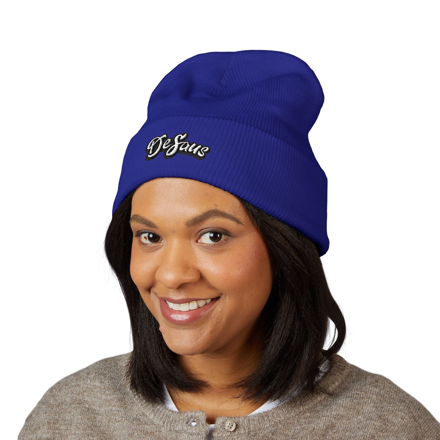 Embroidered 'DeSaus' Cuffed Beanie — Classic Knit Winter Hat