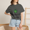 Emerald Twist T-Shirt — Retro Script Tee with Green Leaf Logo