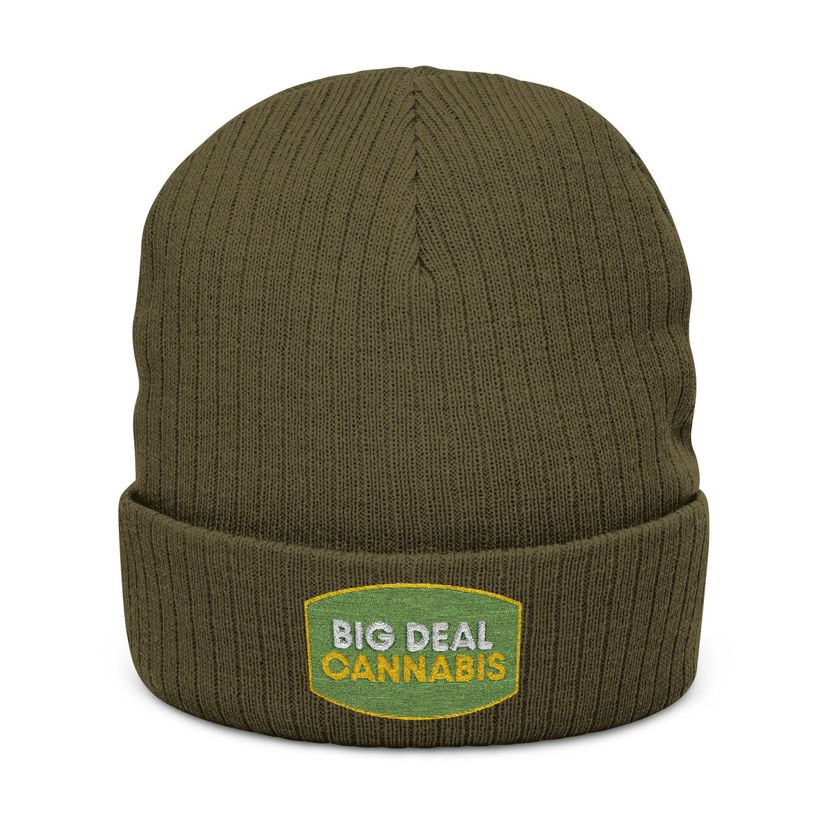 Embroidered 'Big Deal Cannabis' Ribbed Knit Beanie — Cozy Winter Cannabis Hat