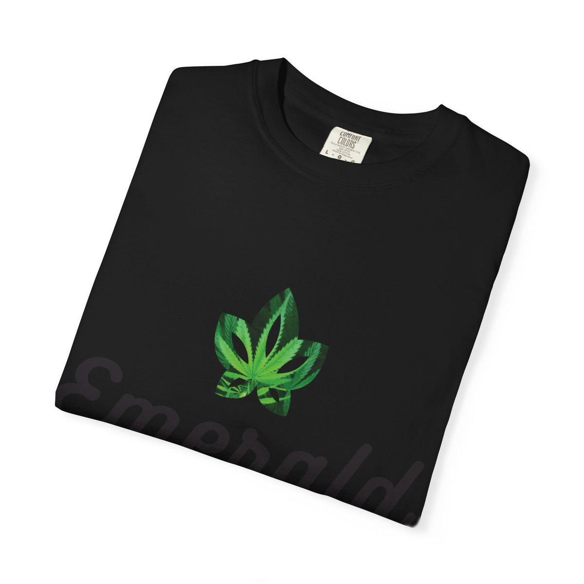 Emerald Twist T-Shirt — Retro Script Tee with Green Leaf Logo