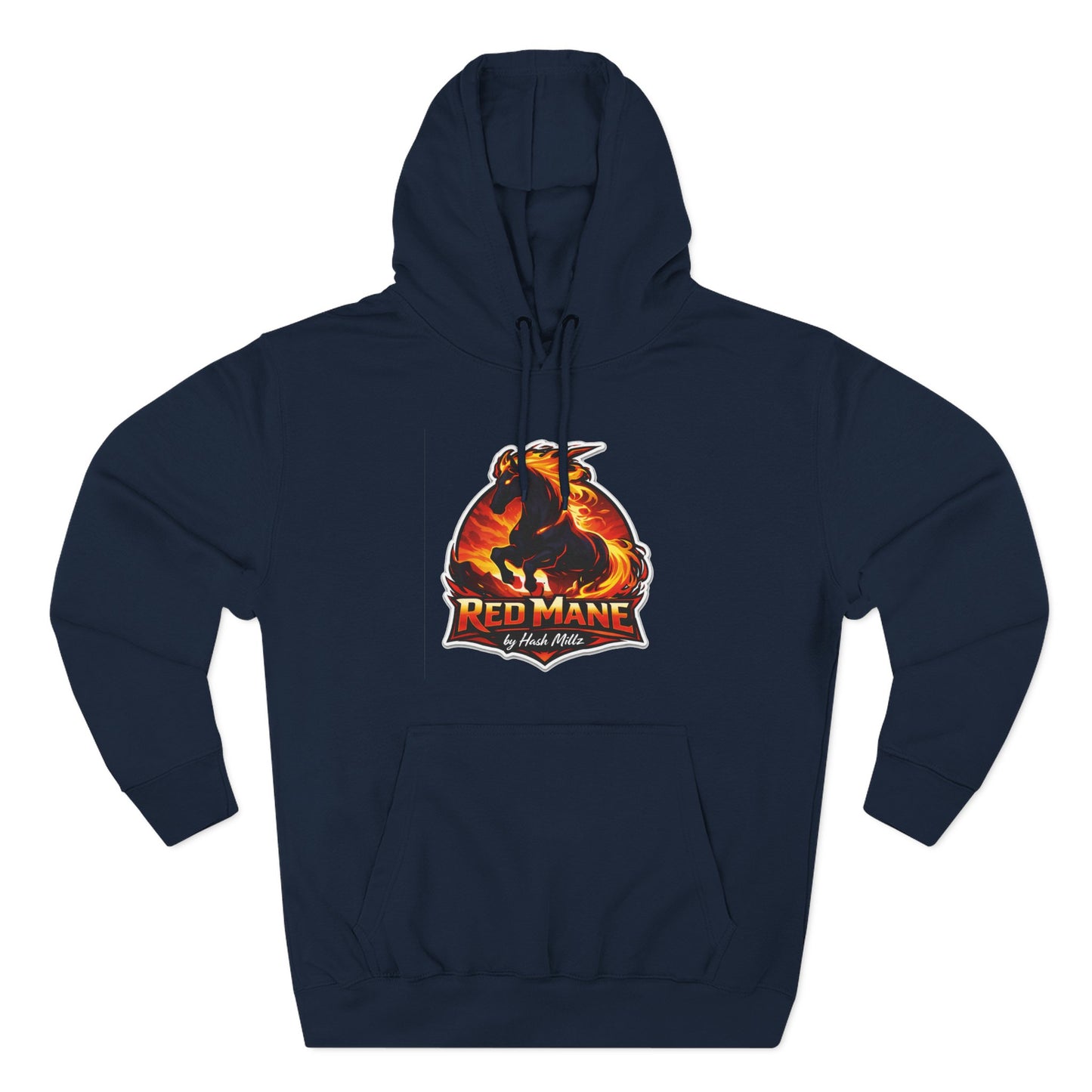 Red Mane Lion Logo Hoodie — Flame Graphic Three-Panel Fleece Hoodie