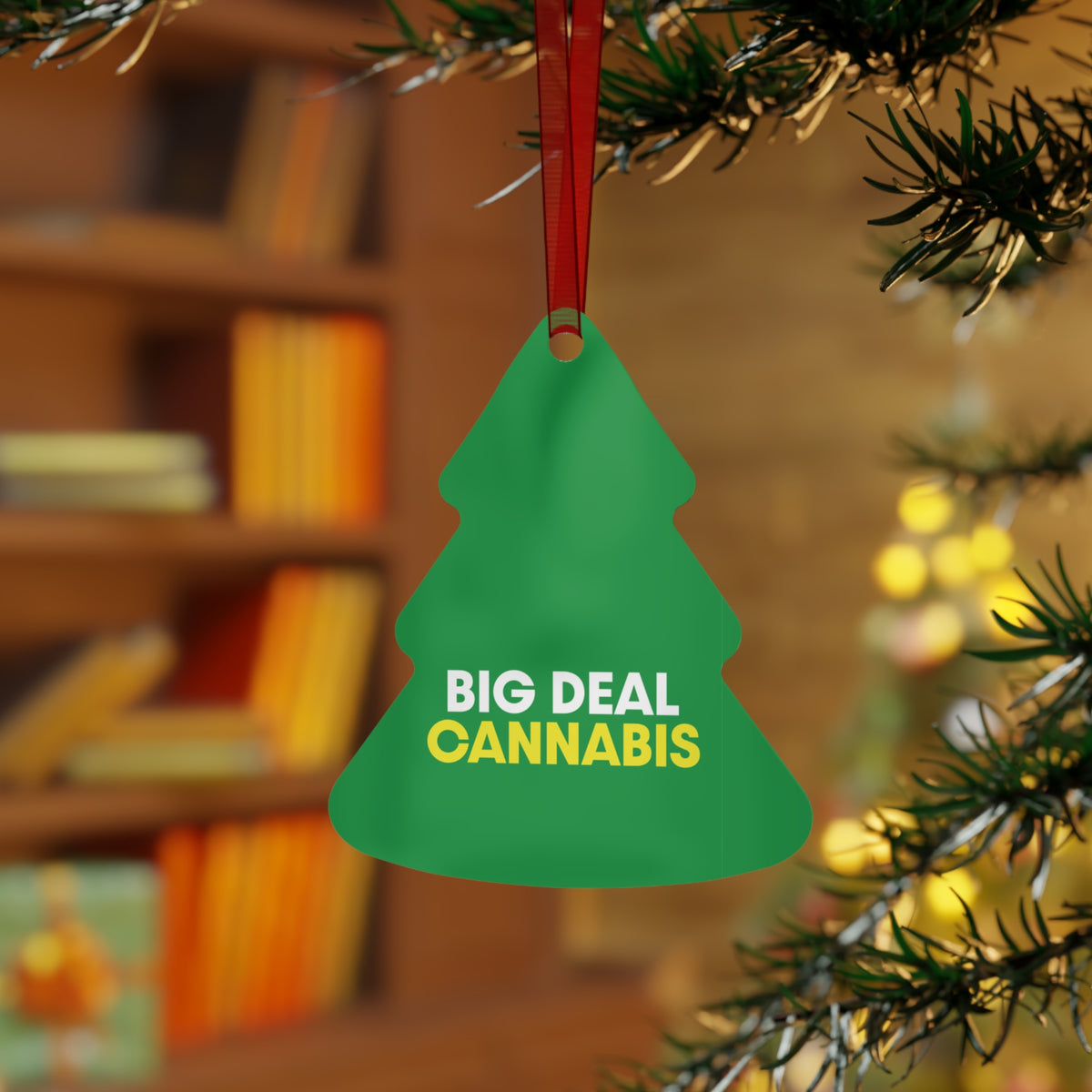 Metal Ornament – "Big Deal Cannabis" Green Bell Holiday Decoration