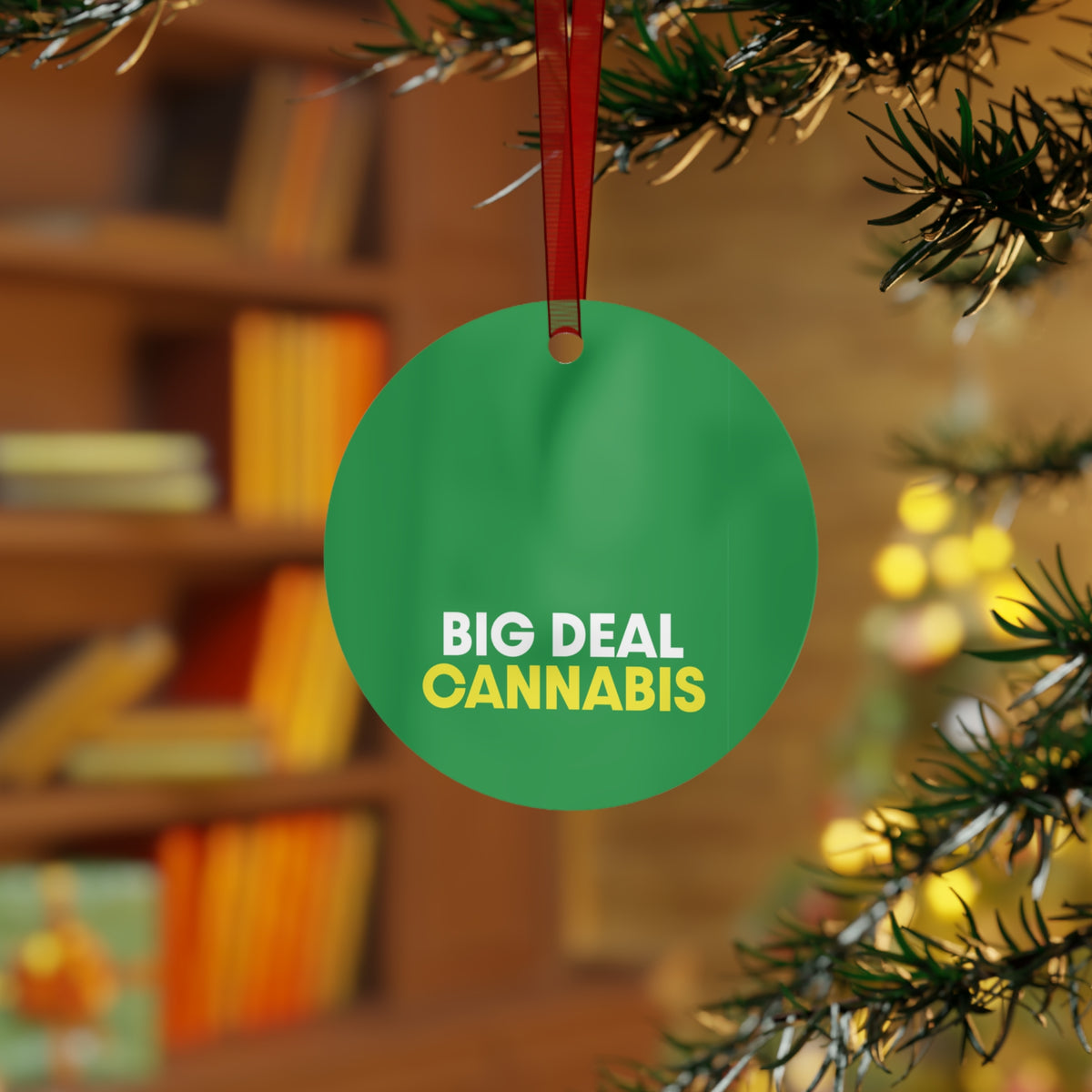 Metal Ornament – "Big Deal Cannabis" Green Bell Holiday Decoration