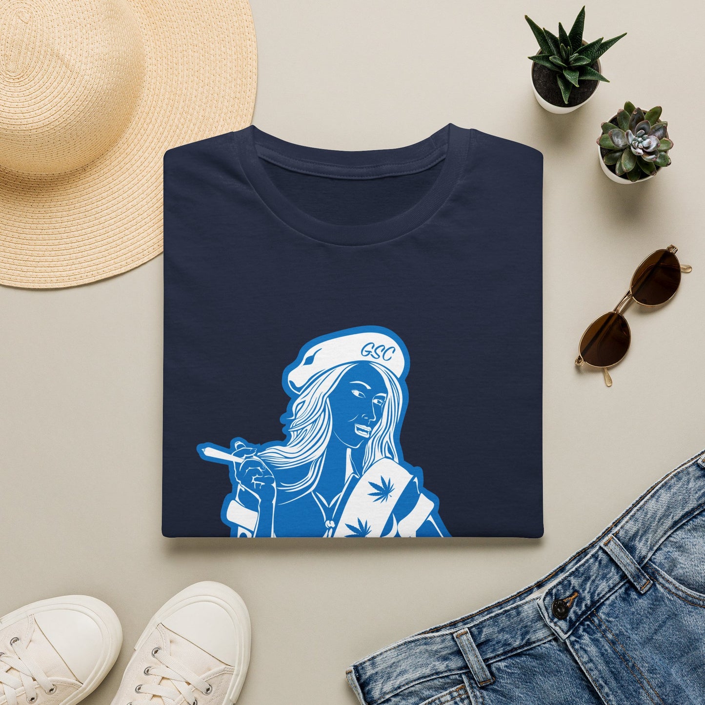 Sailor Babe Graphic T-Shirt — Blue Retro Pinup Tee