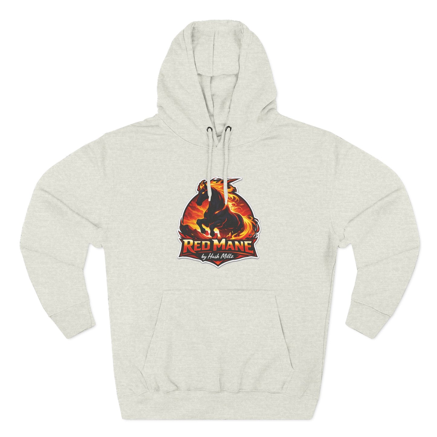Red Mane Lion Logo Hoodie — Flame Graphic Three-Panel Fleece Hoodie