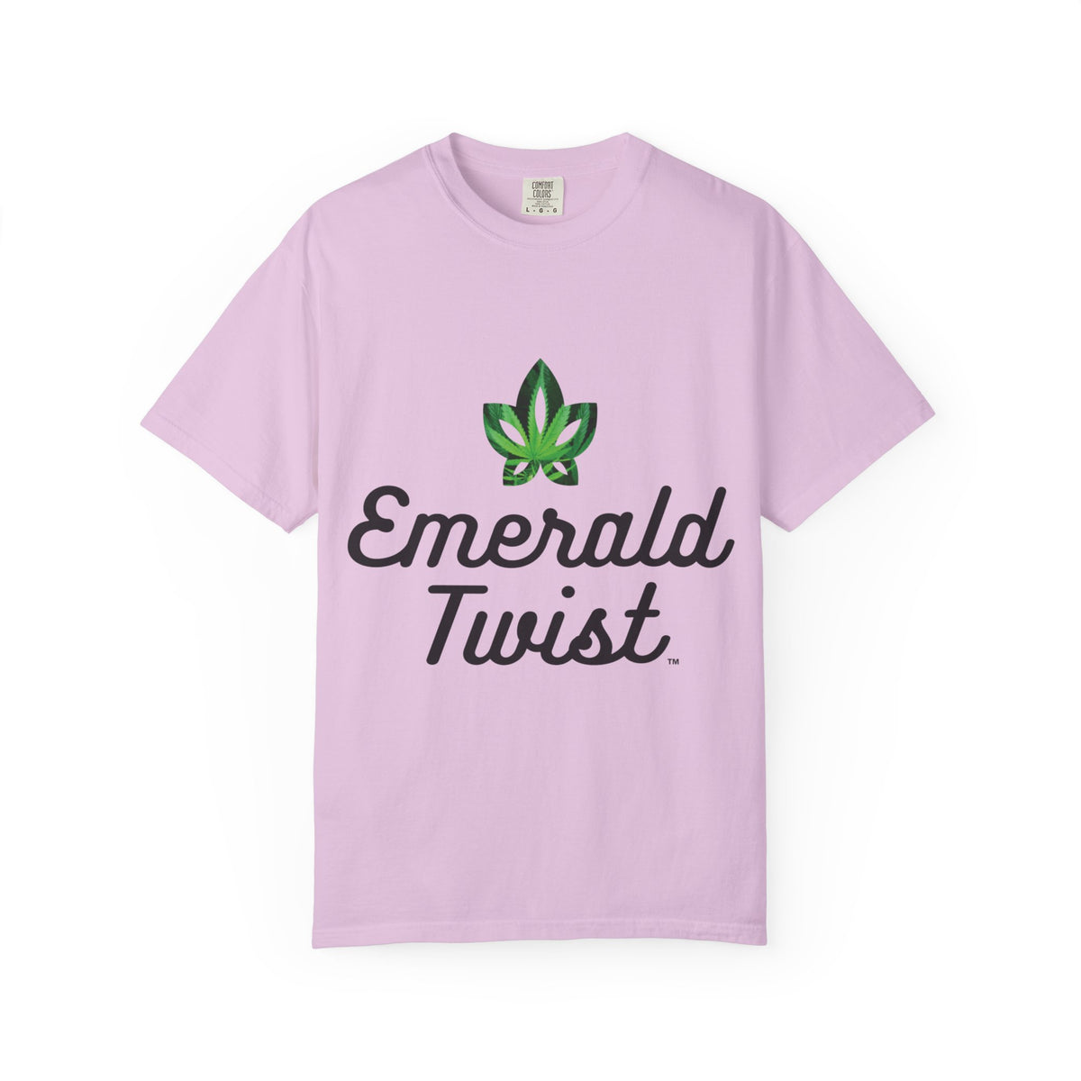 Emerald Twist T-Shirt — Retro Script Tee with Green Leaf Logo