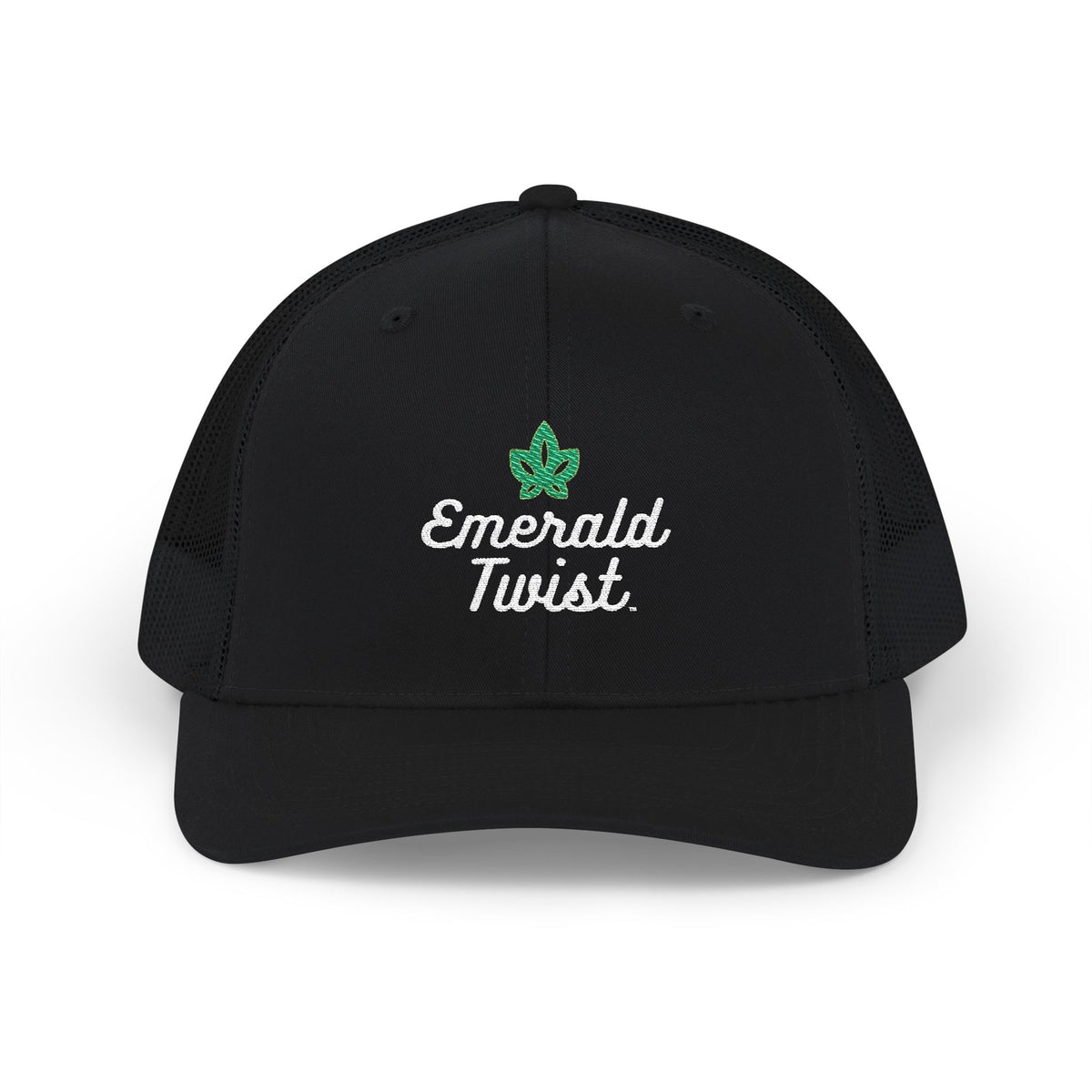 Emerald Twist Trucker Cap – Embroidered Leaf Snapback Hat
