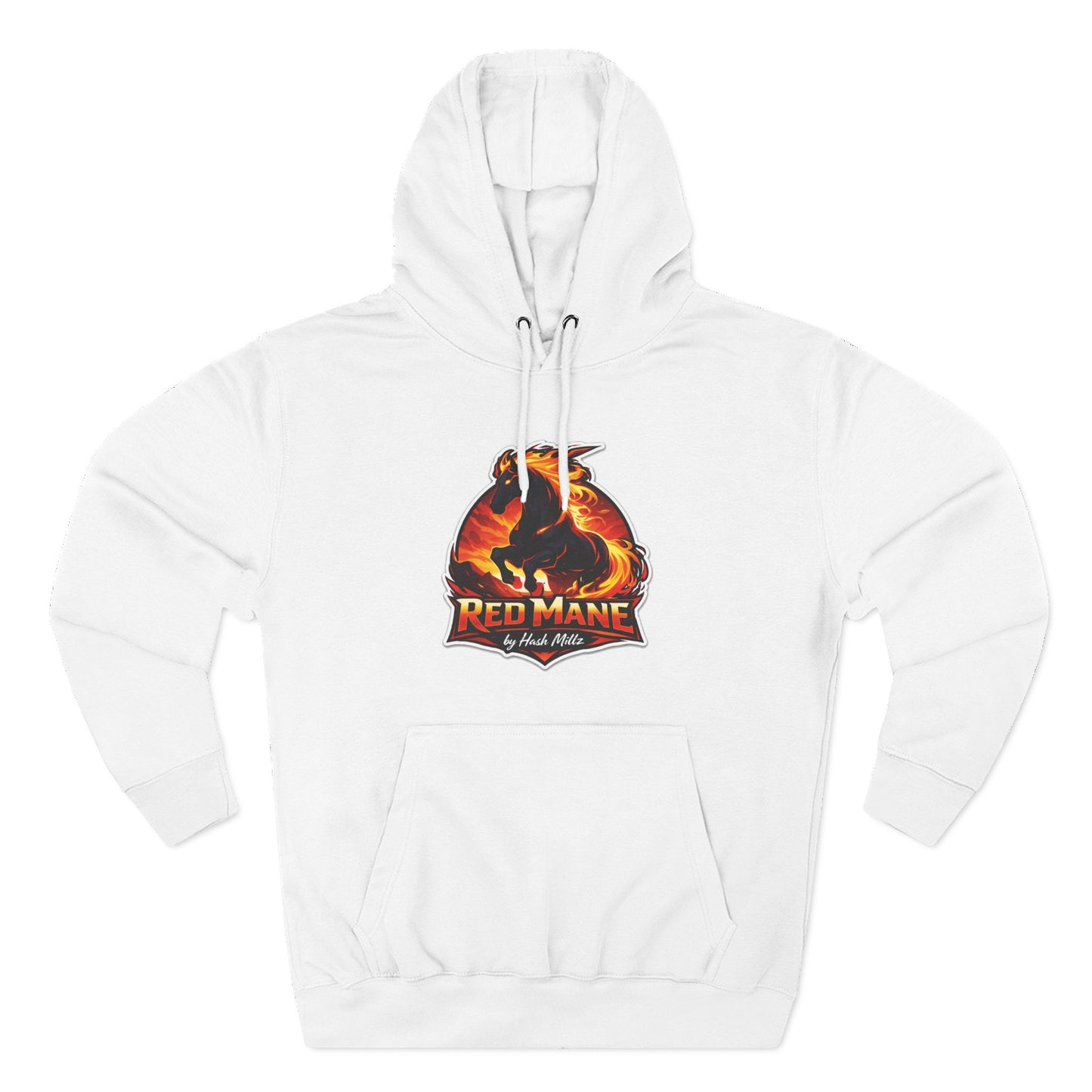 Red Mane Lion Logo Hoodie — Flame Graphic Three-Panel Fleece Hoodie