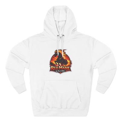 Red Mane Lion Logo Hoodie — Flame Graphic Three-Panel Fleece Hoodie