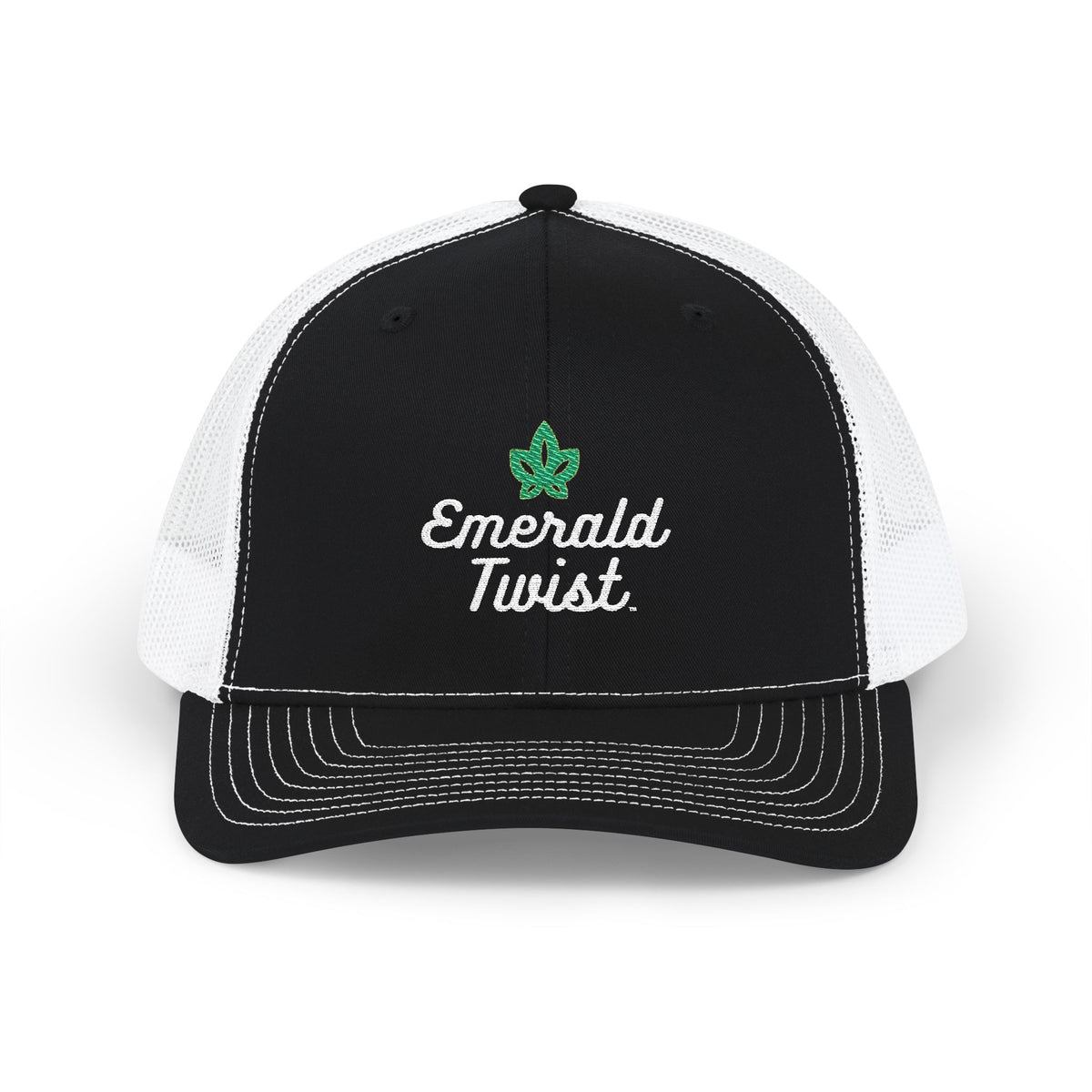 Emerald Twist Trucker Cap – Embroidered Leaf Snapback Hat