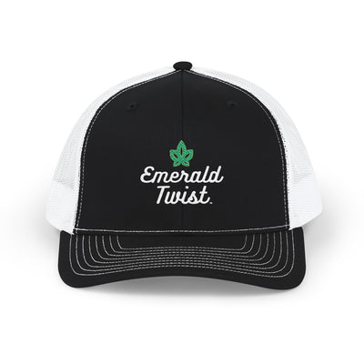 Emerald Twist Trucker Cap – Embroidered Leaf Snapback Hat