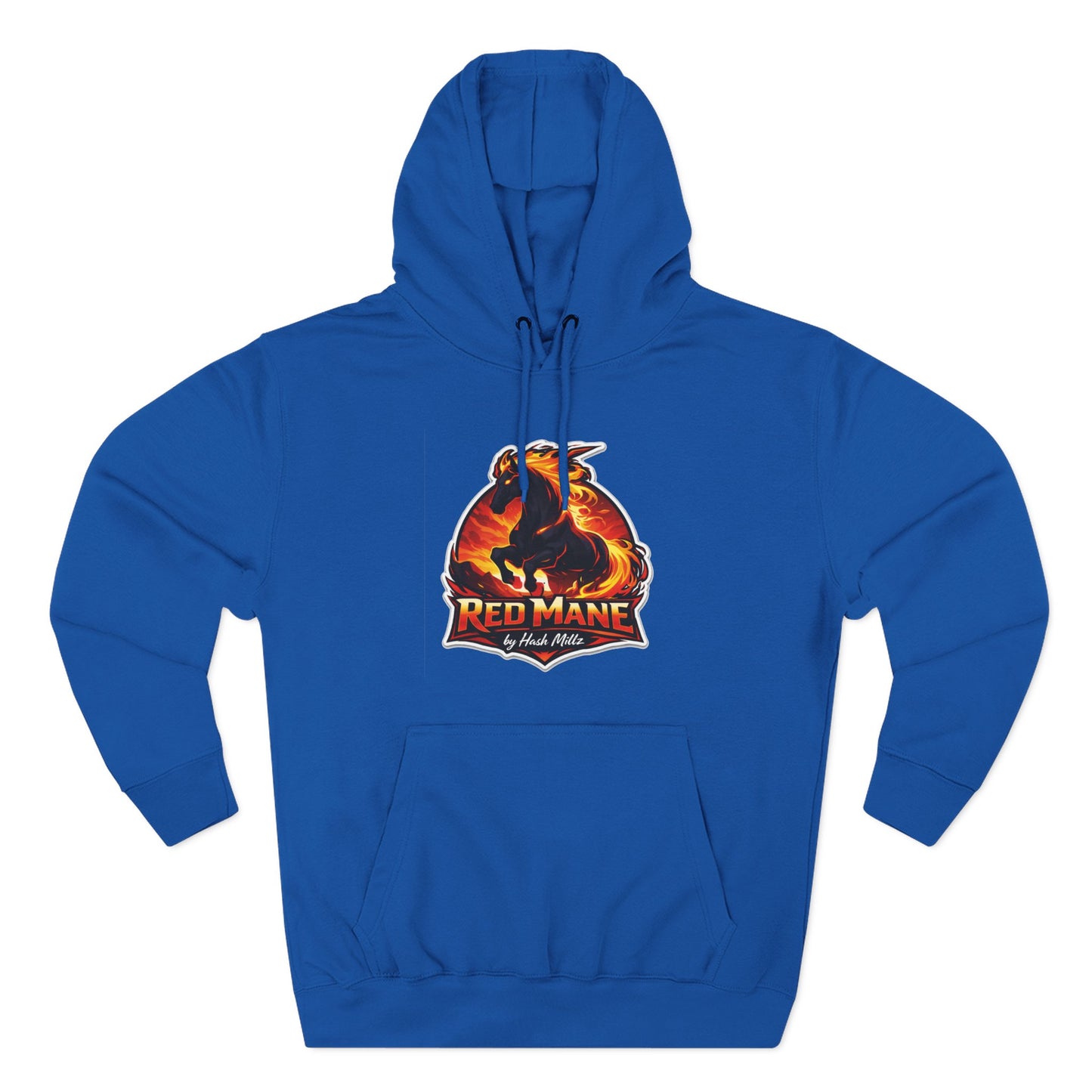 Red Mane Lion Logo Hoodie — Flame Graphic Three-Panel Fleece Hoodie