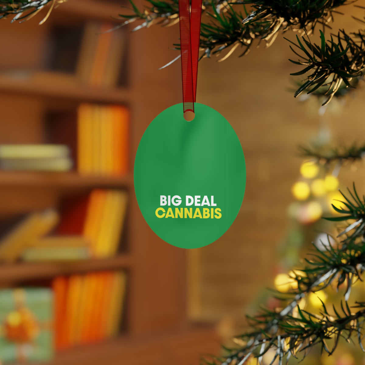 Metal Ornament – "Big Deal Cannabis" Green Bell Holiday Decoration