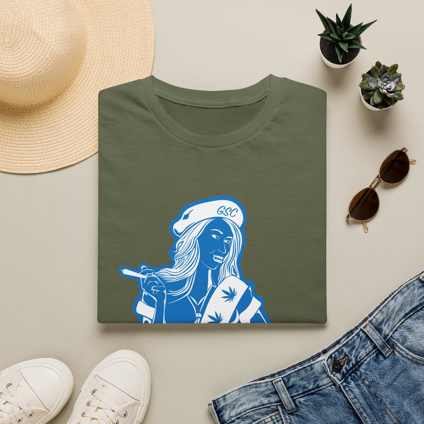 Sailor Babe Graphic T-Shirt — Blue Retro Pinup Tee