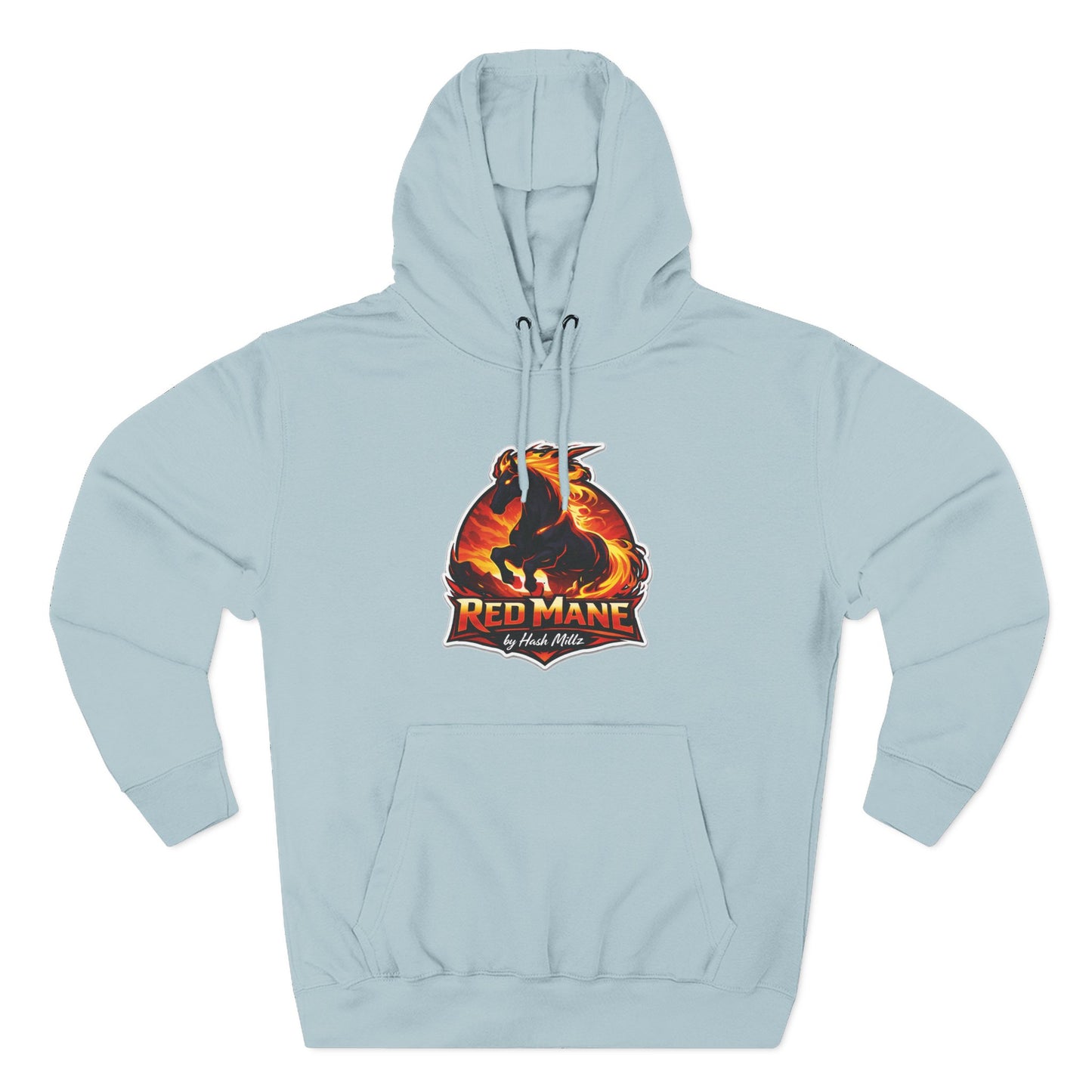 Red Mane Lion Logo Hoodie — Flame Graphic Three-Panel Fleece Hoodie