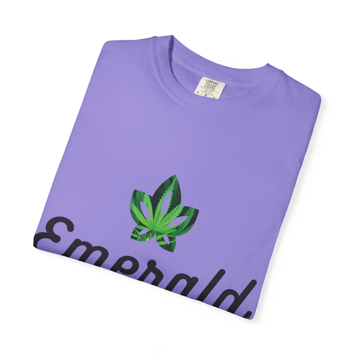 Emerald Twist T-Shirt — Retro Script Tee with Green Leaf Logo