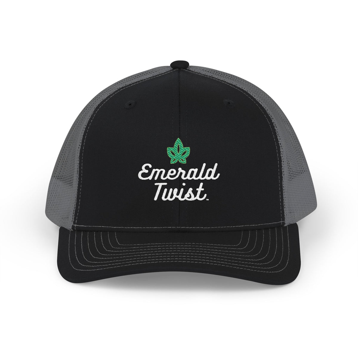 Emerald Twist Trucker Cap – Embroidered Leaf Snapback Hat