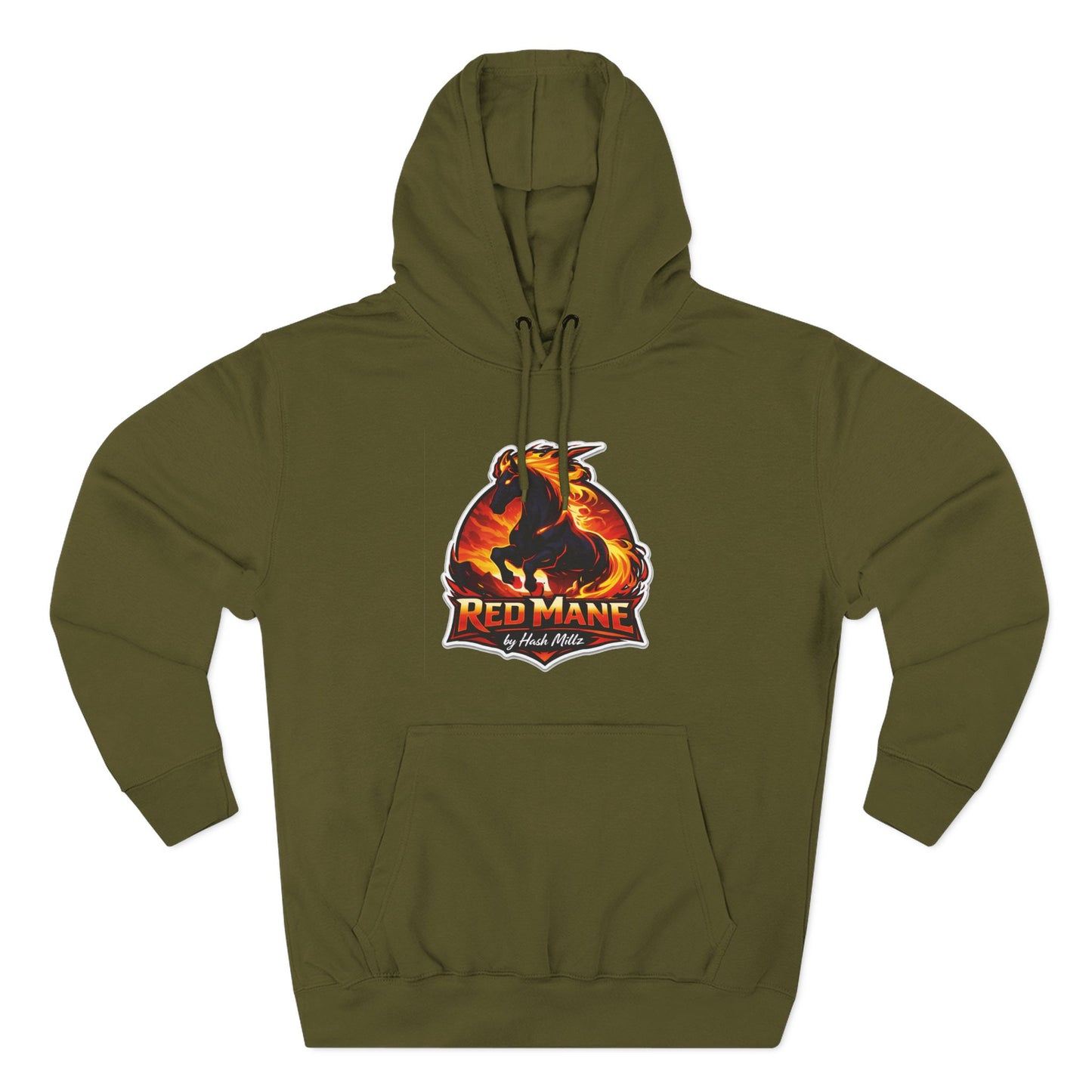 Red Mane Lion Logo Hoodie — Flame Graphic Three-Panel Fleece Hoodie