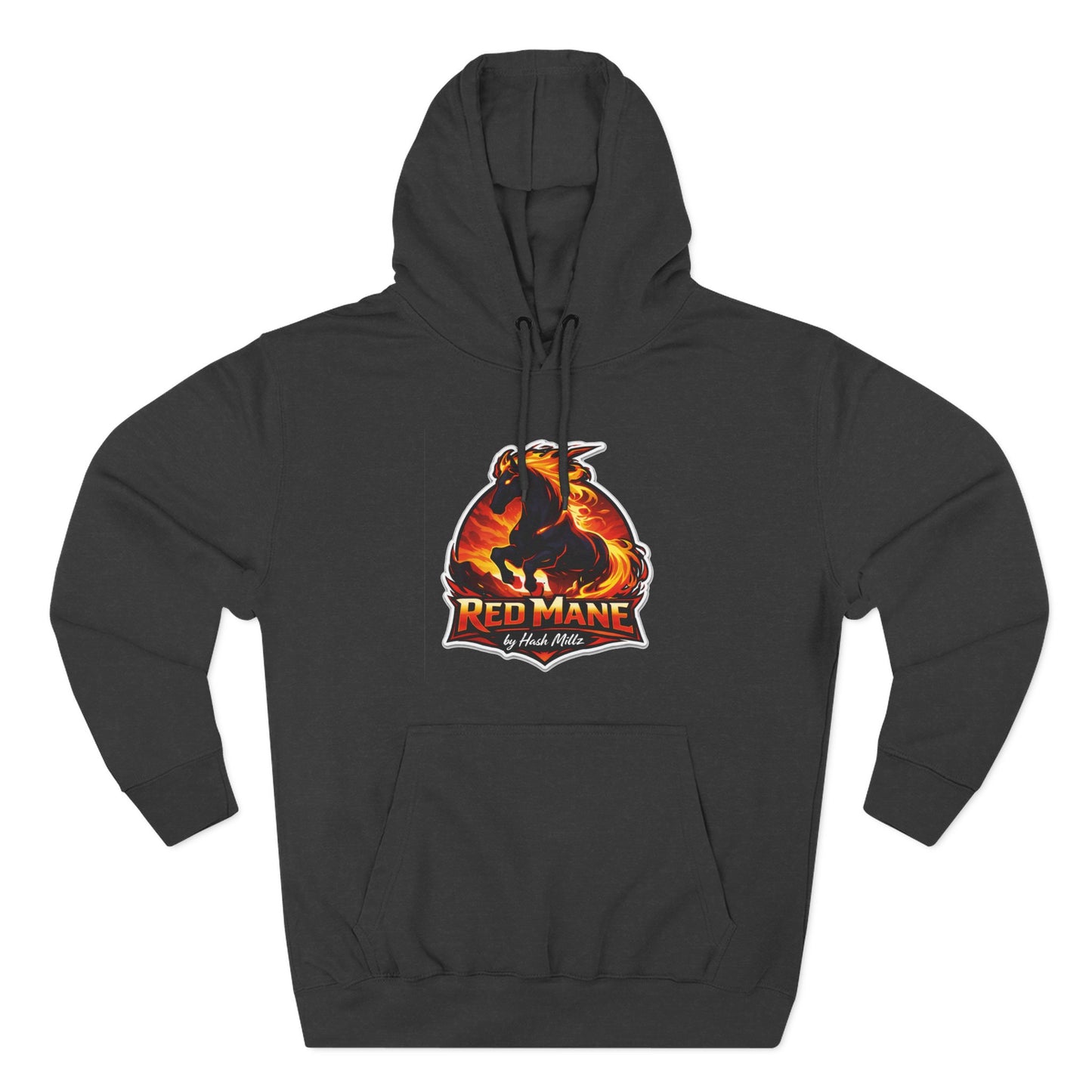 Red Mane Lion Logo Hoodie — Flame Graphic Three-Panel Fleece Hoodie