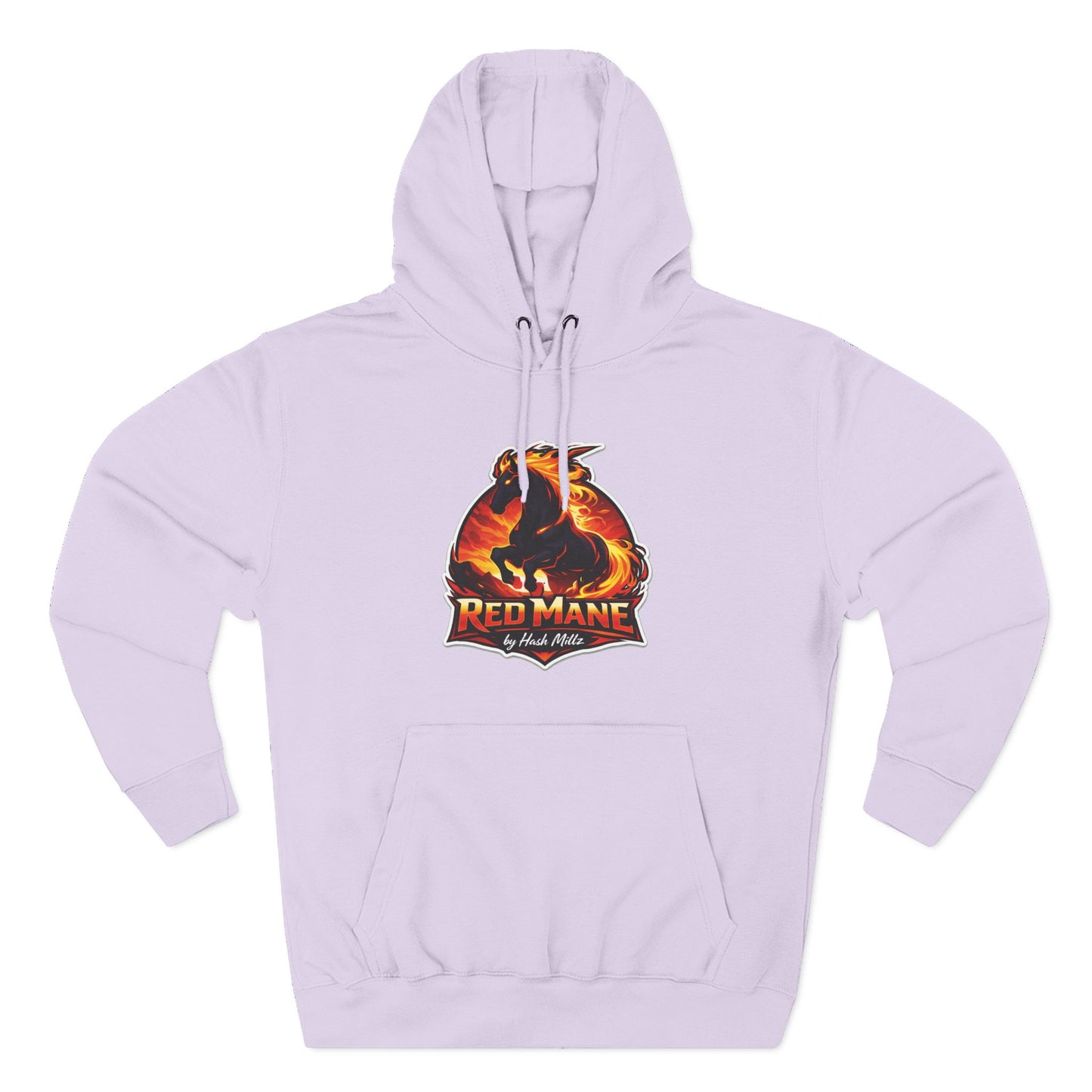 Red Mane Lion Logo Hoodie — Flame Graphic Three-Panel Fleece Hoodie