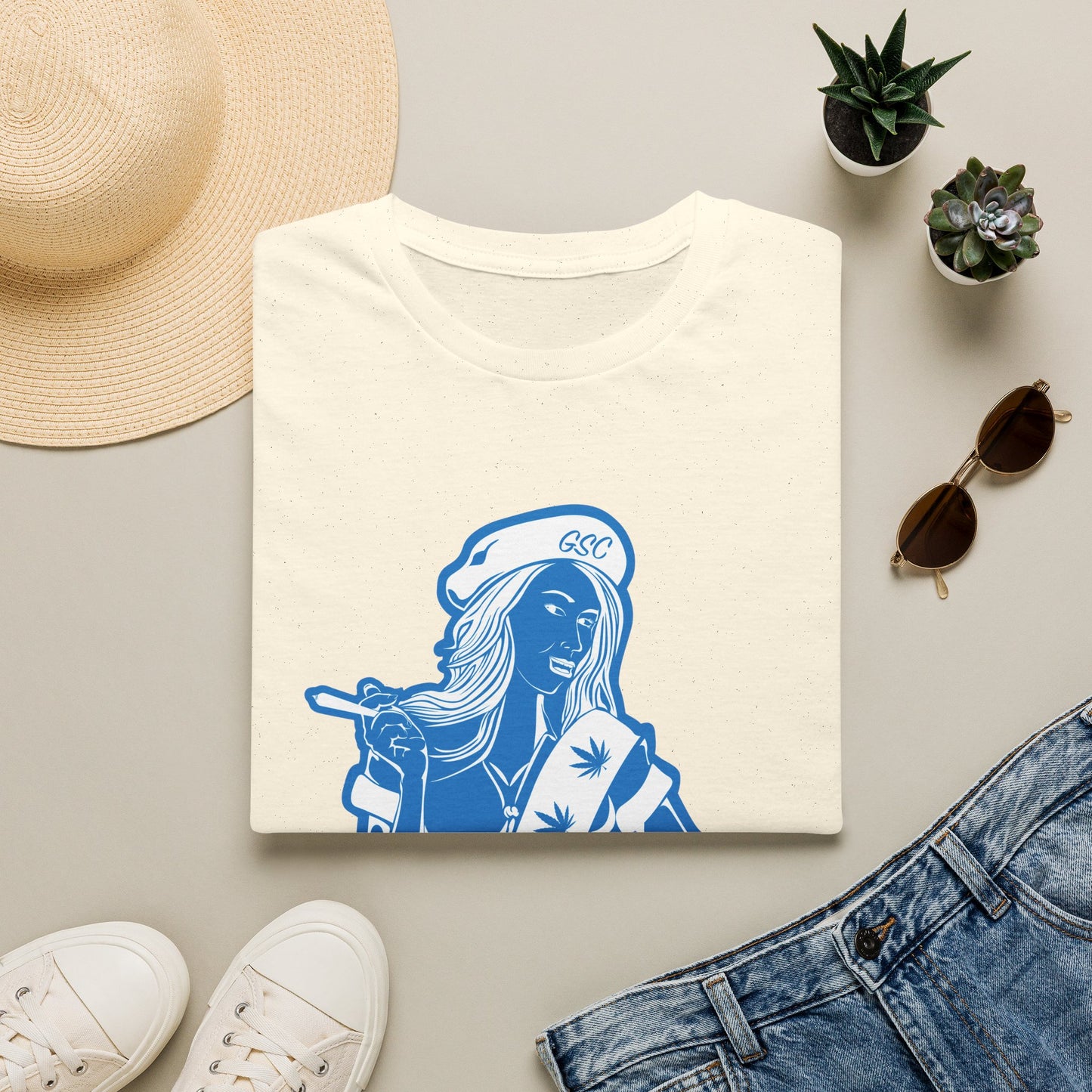 Sailor Babe Graphic T-Shirt — Blue Retro Pinup Tee