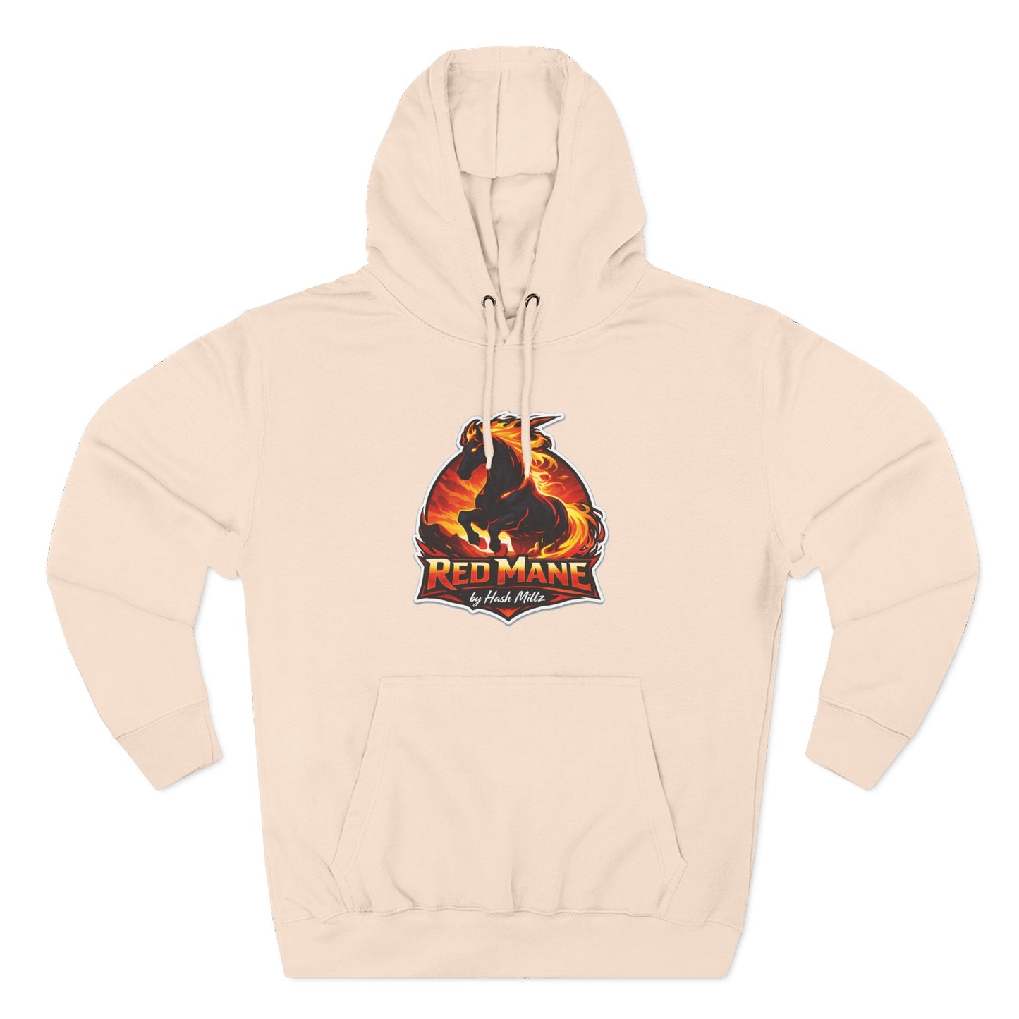 Red Mane Lion Logo Hoodie — Flame Graphic Three-Panel Fleece Hoodie