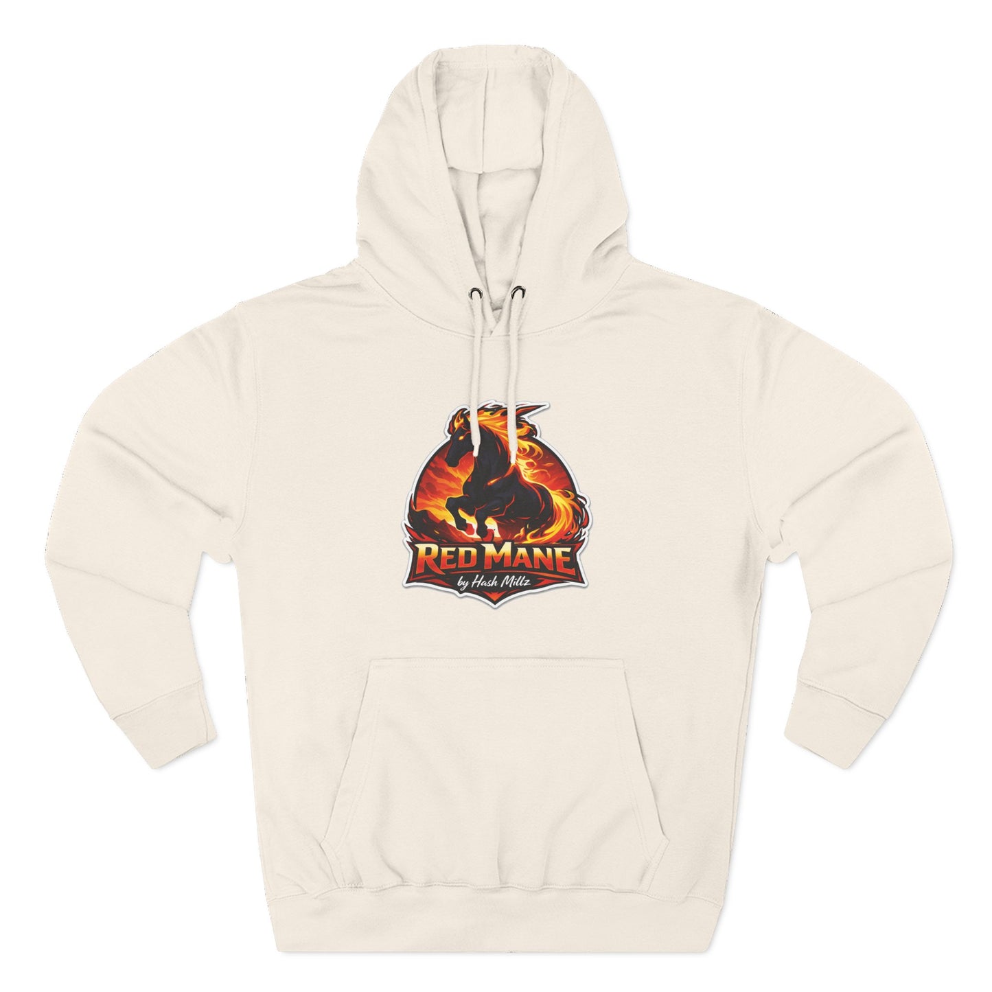 Red Mane Lion Logo Hoodie — Flame Graphic Three-Panel Fleece Hoodie