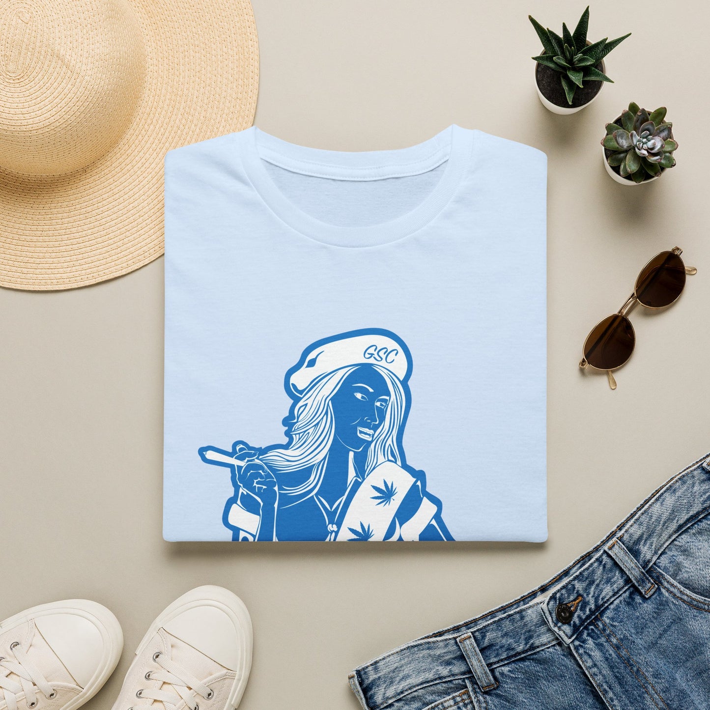Sailor Babe Graphic T-Shirt — Blue Retro Pinup Tee