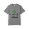 Emerald Twist T-Shirt — Retro Script Tee with Green Leaf Logo