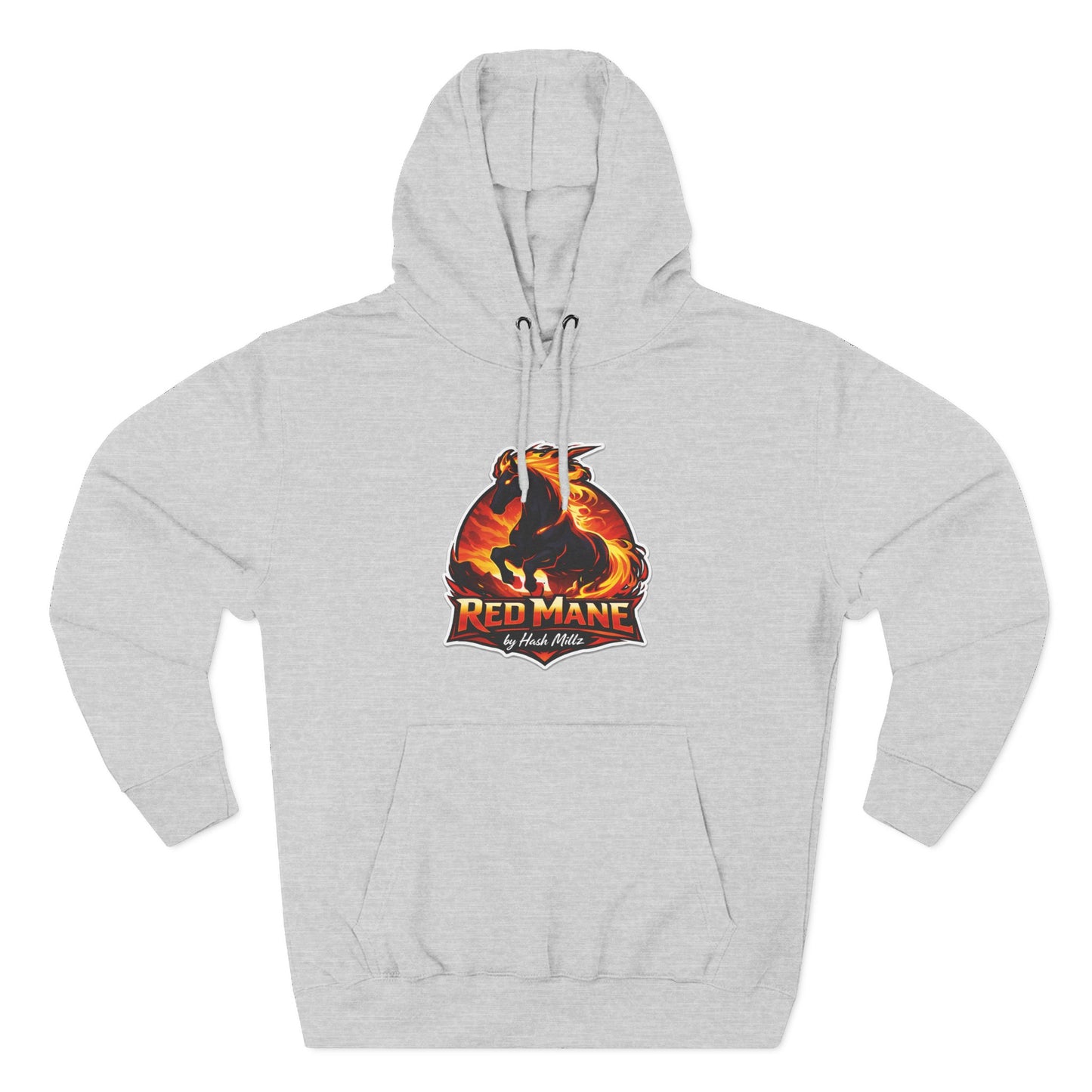 Red Mane Lion Logo Hoodie — Flame Graphic Three-Panel Fleece Hoodie