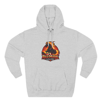 Red Mane Lion Logo Hoodie — Flame Graphic Three-Panel Fleece Hoodie