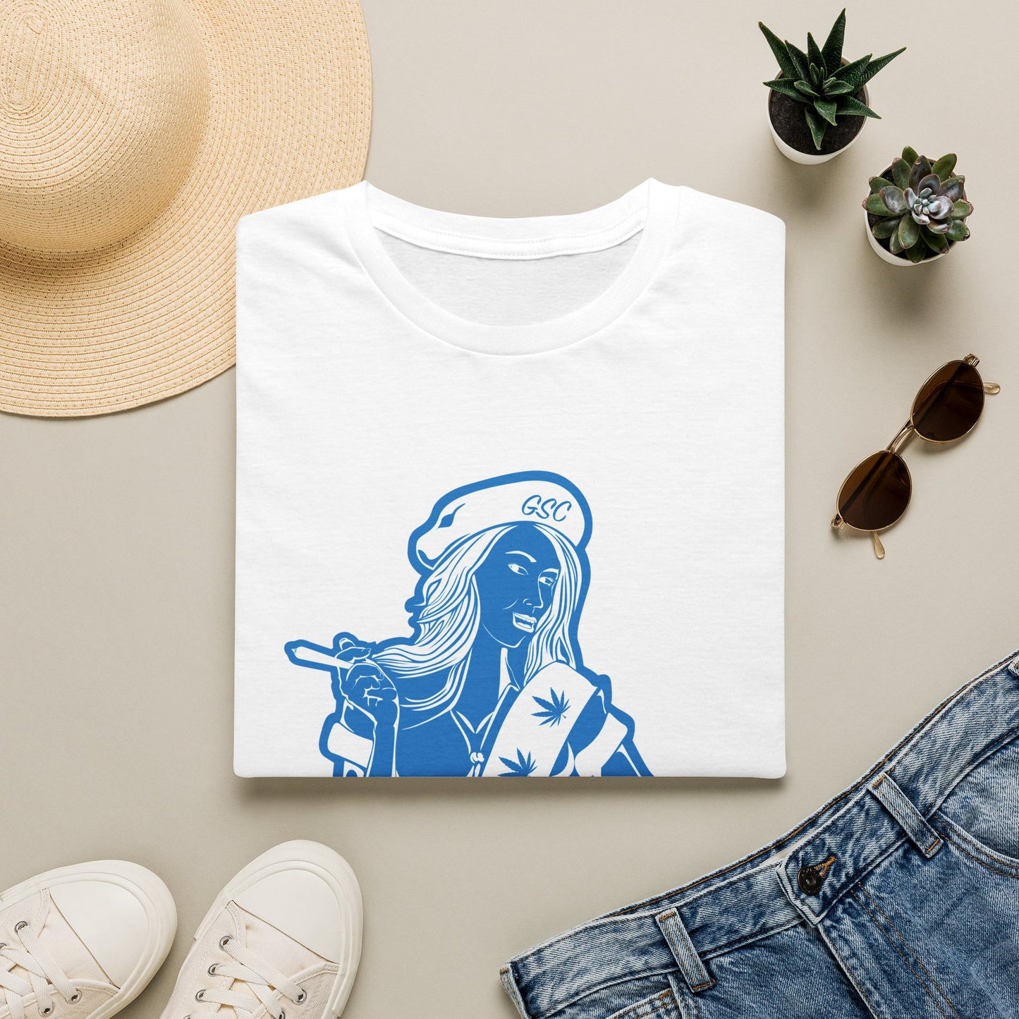 Sailor Babe Graphic T-Shirt — Blue Retro Pinup Tee