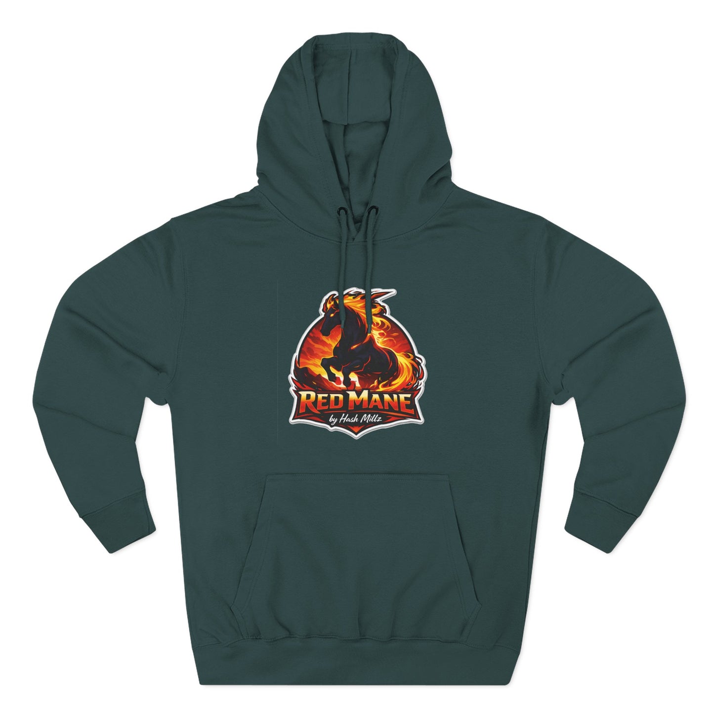Red Mane Lion Logo Hoodie — Flame Graphic Three-Panel Fleece Hoodie